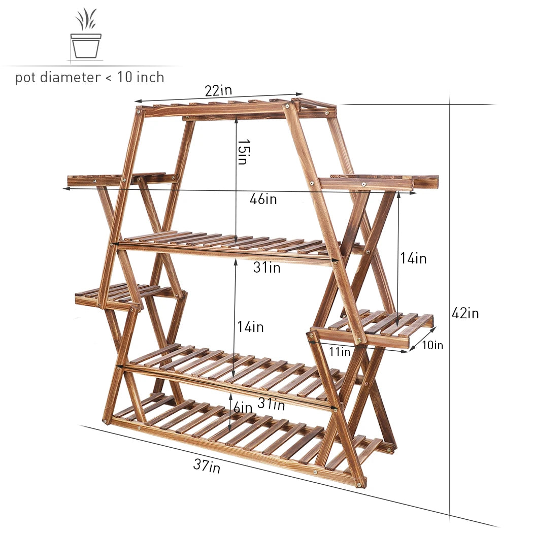Large Wood Flower Rack, 8 Tier Plant Stand  37 x 10 x 42in