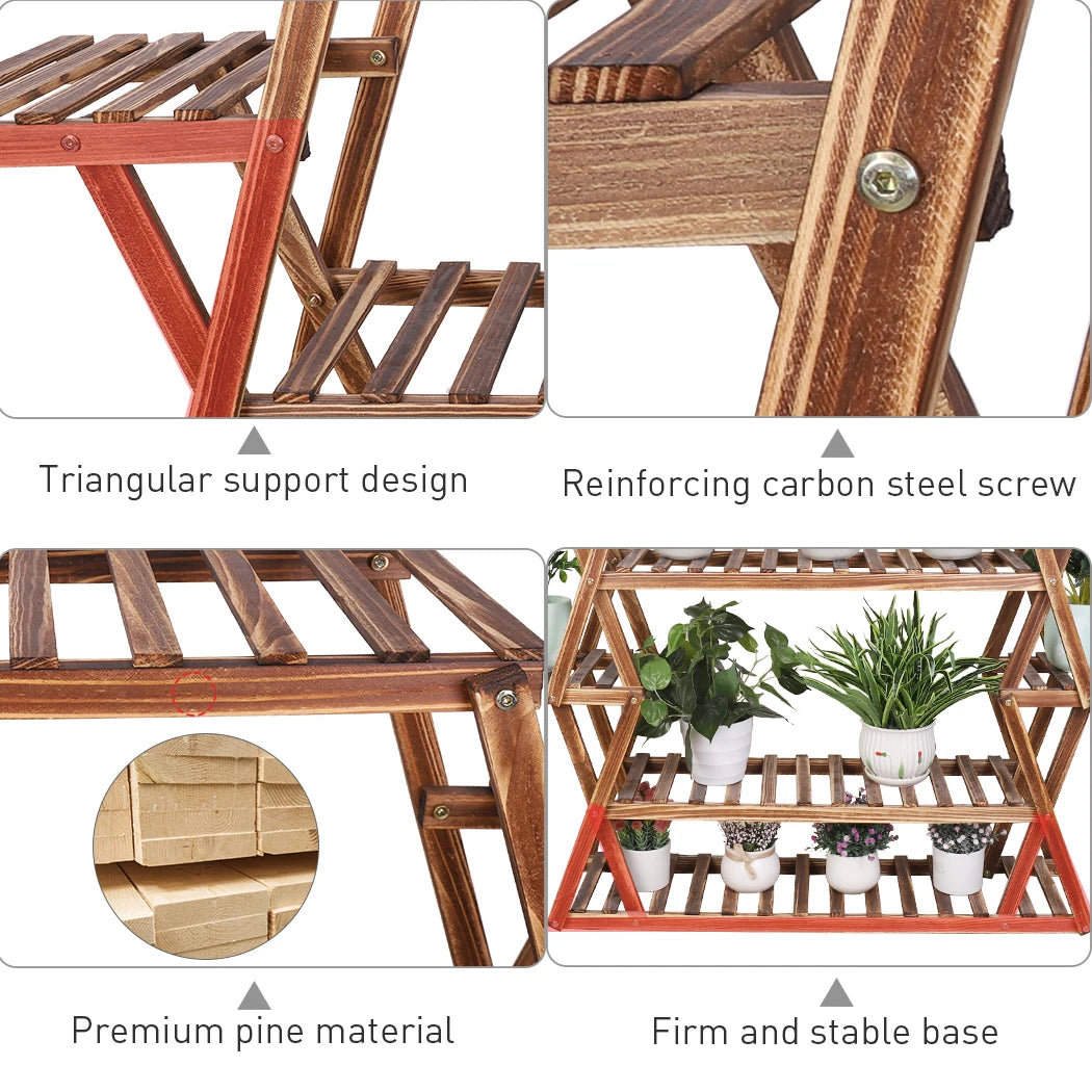 Large Wood Flower Rack, 8 Tier Plant Stand  37 x 10 x 42in